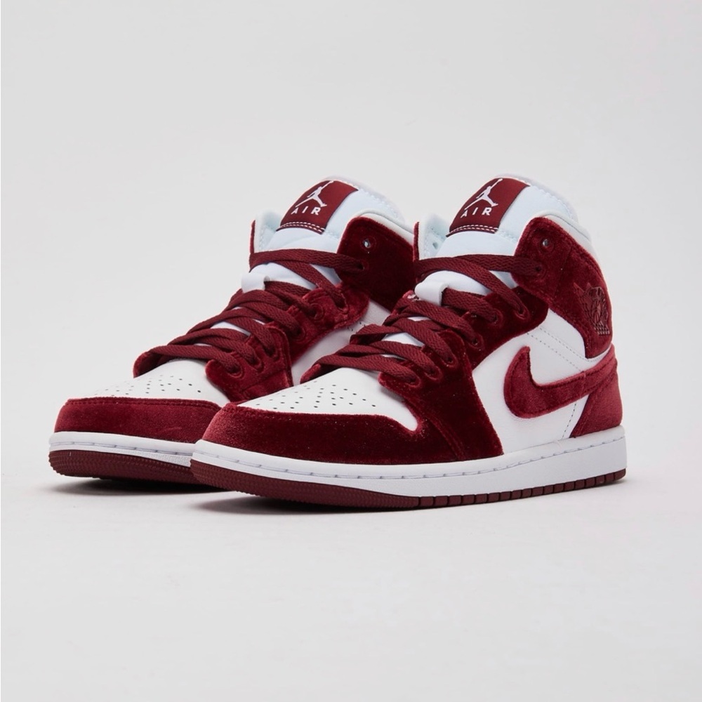 Nike Air Jordan 1 Mid Red and White Sneakers